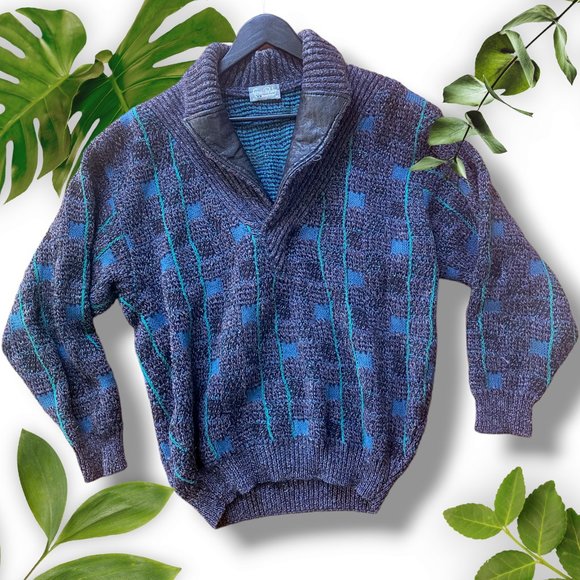 Vintage Other - Vintage Wool/Alpaca Italian Sweater w Leather trim, sz Medium